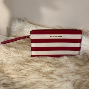 Michael Kors Red and White Striped Clutch